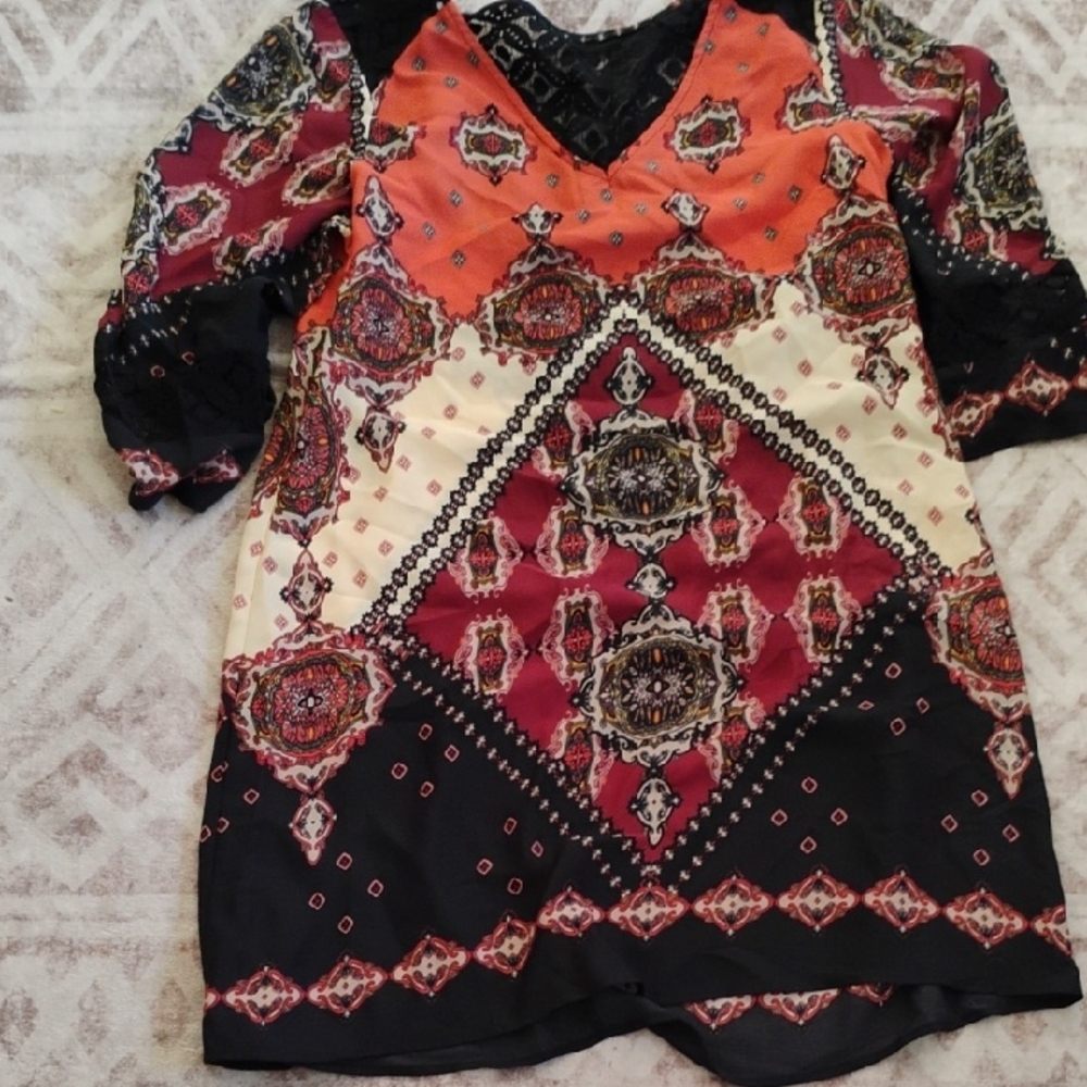 🚨5 For $25🚨Red and Black Orange Boho Patterned Blouse